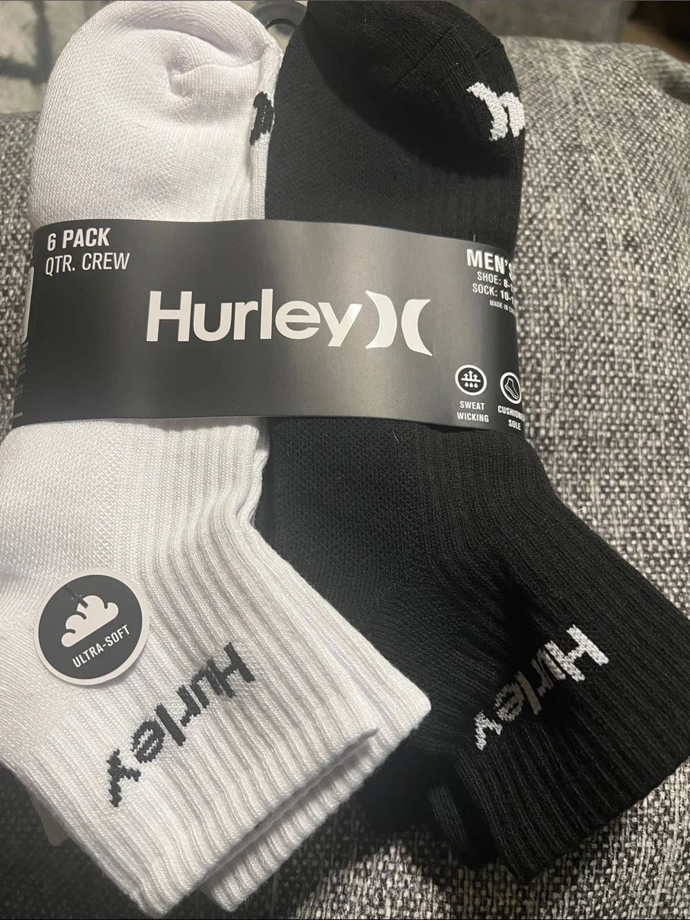 NWT HURLEY 6pk quarter crew athletic socks